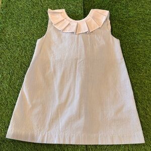 Striped Blue and White Kids Dress with Ruffle Collar